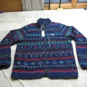 Alpine Design Jacket Men Medium Blue Sherpa Fair Isle FullZip Aztec WARM $98 NEW